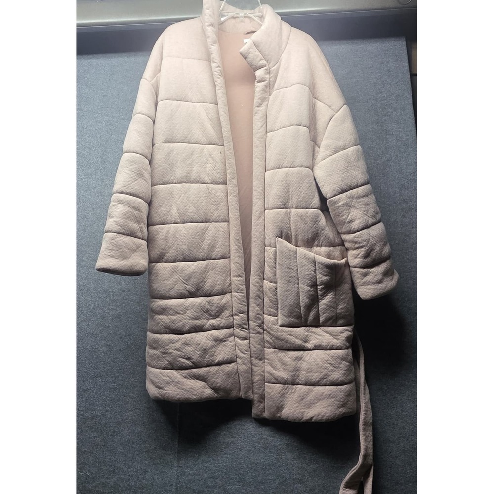 Lunya Restore Quilted House Coat Pima Cotton Blend Wrap Jacket Tan XS/S Belted